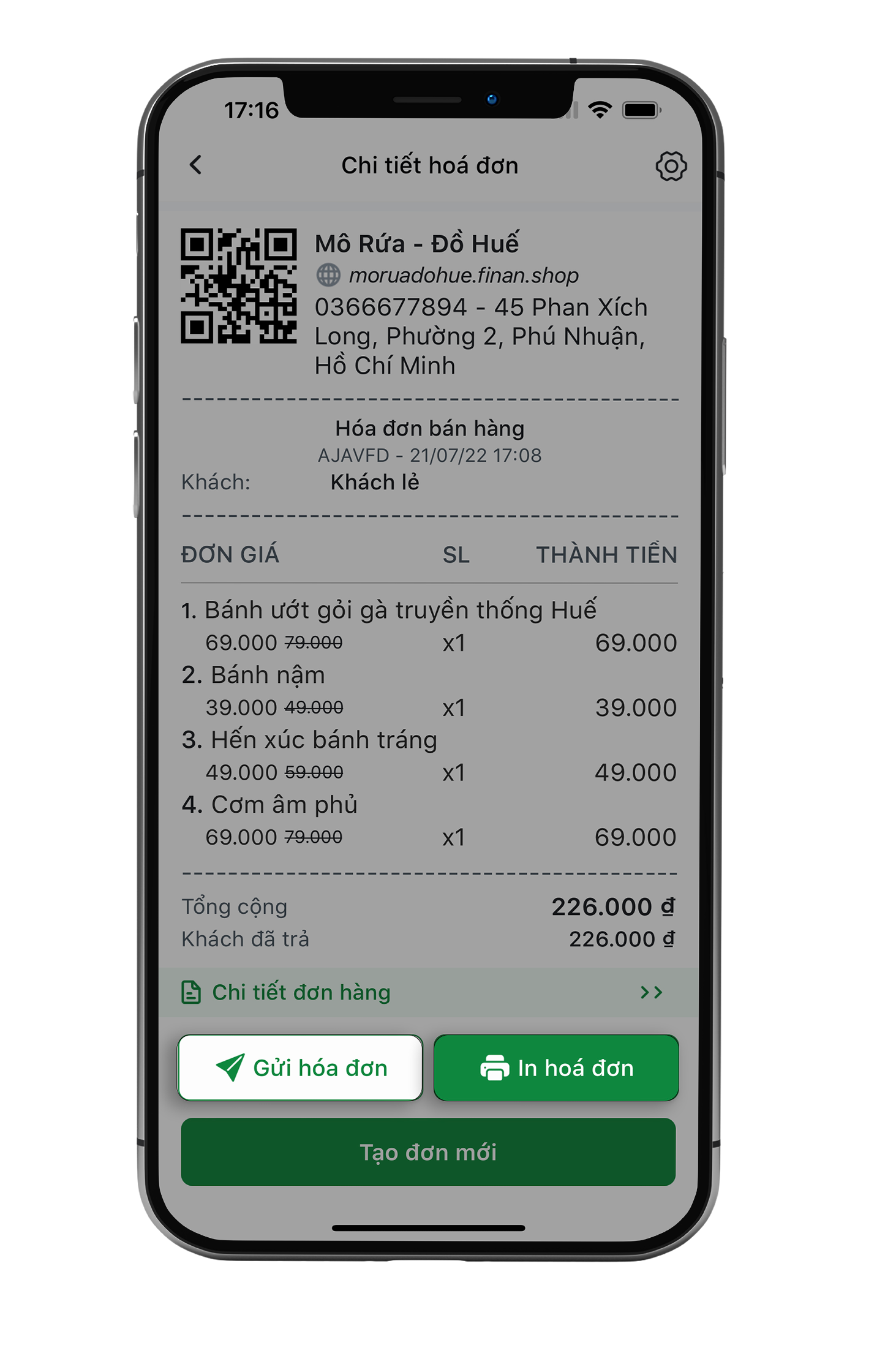 Bước 6: Gửi hoặc In Hoá đơn